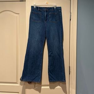 Loft Petite Patch Pocket High Rise Wide Leg Jeans In Vintage Dark Wash size 10
